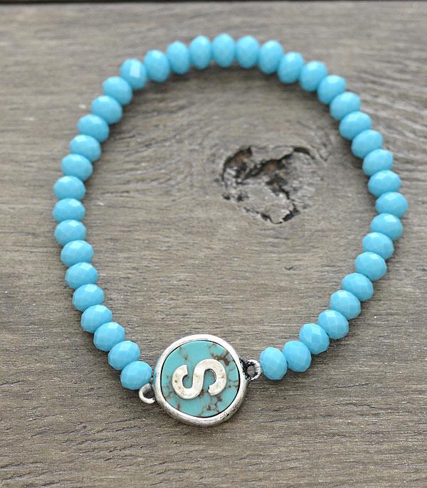 INITIAL JEWELRY :: BRACELETS | EARRINGS :: Wholesale Turquoise Bead Initial Bracelet