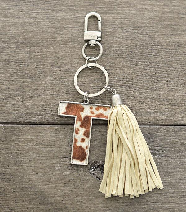 INITIAL JEWELRY :: NECKLACES | RINGS :: Wholesale Tipi Western Cowhide Initial Keychain