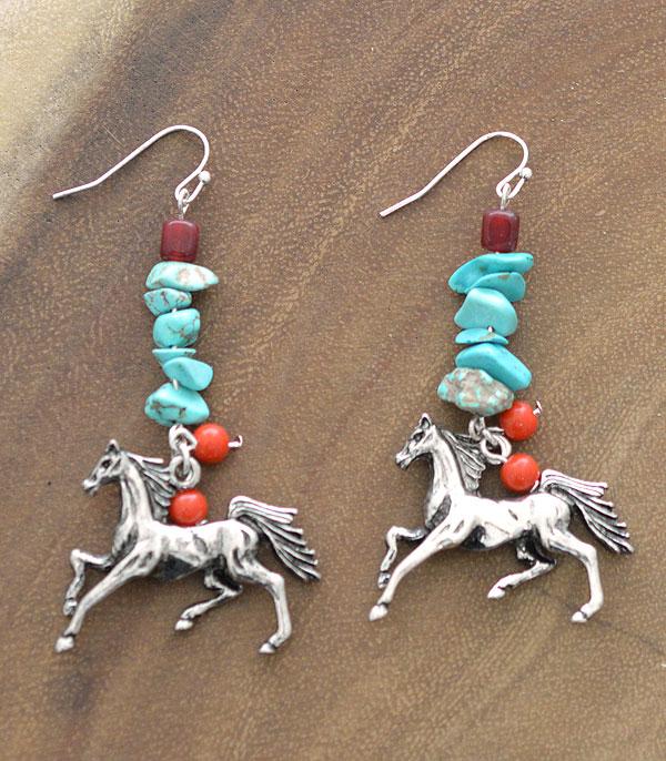 EARRINGS :: WESTERN HOOK EARRINGS :: Wholesale Western Horse Turquoise Drop Earrings