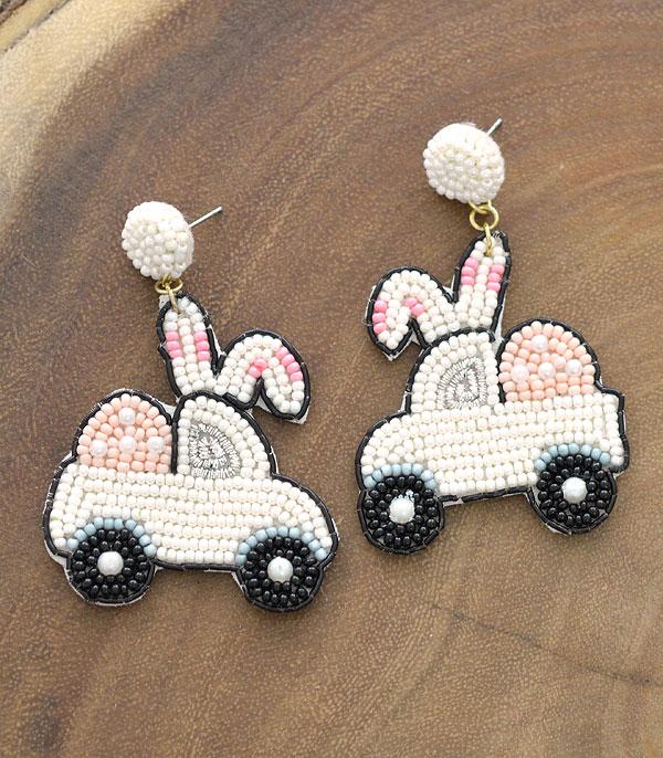 <font color=green>SPRING</font> :: Wholesale Seed Bead Easter Truck Earrings
