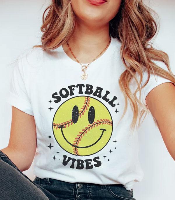 SPORTS THEME :: BASEBALL | SOFTBALL :: Wholesale Softball Vibes Happy Face Tshirt