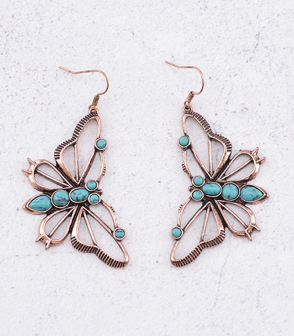 EARRINGS :: TRENDY EARRINGS :: Wholesale Western Semi Stone Butterfly Earrings
