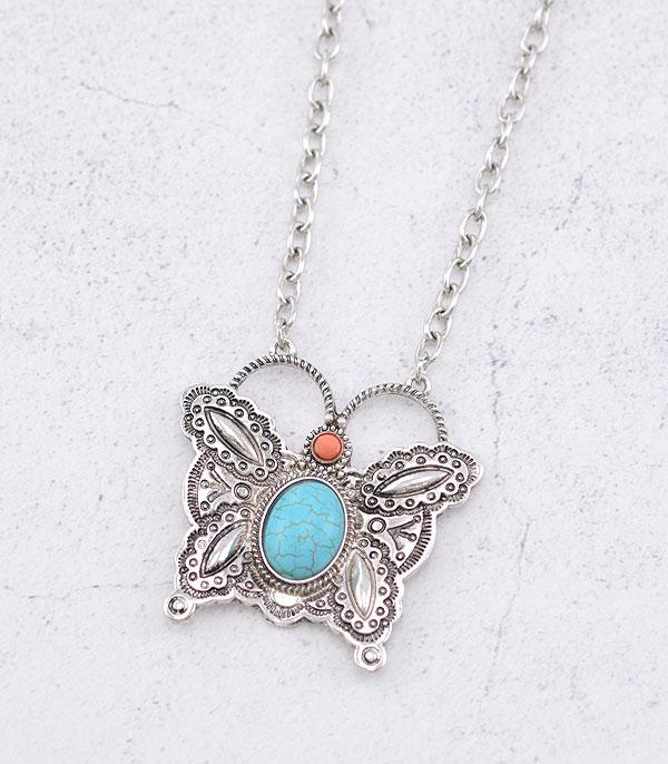 NECKLACES :: TRENDY :: Wholesale Turquoise Butterfly Semi Stone Necklace