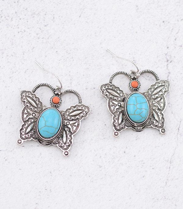 EARRINGS :: TRENDY EARRINGS :: Wholesale Turquoise Semi Stone Butterfly Earrings