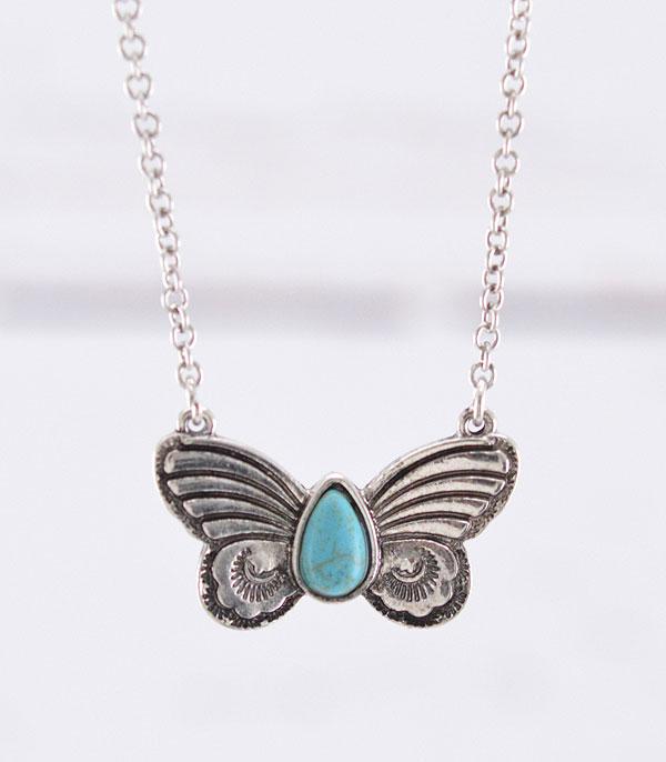 NECKLACES :: TRENDY :: Wholesale Turquoise Semi Stone Butterfly Necklace