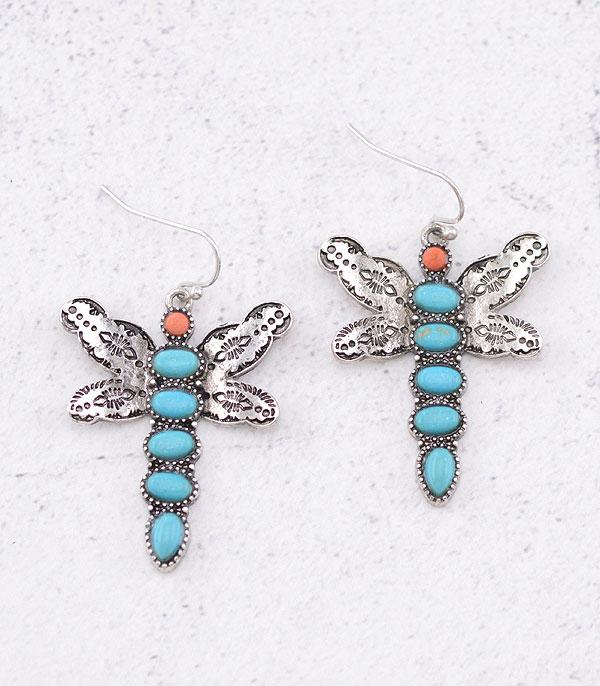 EARRINGS :: TRENDY EARRINGS :: Wholesale Western Turquoise Dragonfly Earrings