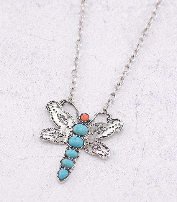 NECKLACES :: TRENDY :: Wholesale Western Turquoise Dragonfly Necklace