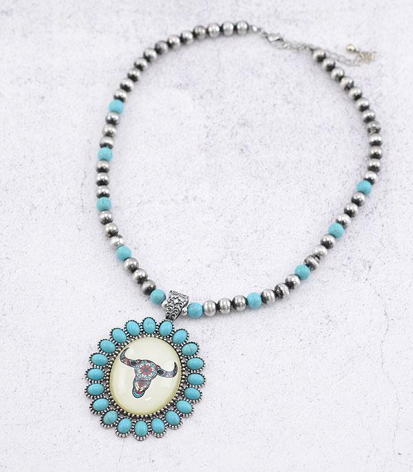 NECKLACES :: WESTERN TREND :: Wholesale Western Steer Head Turquoise Necklace