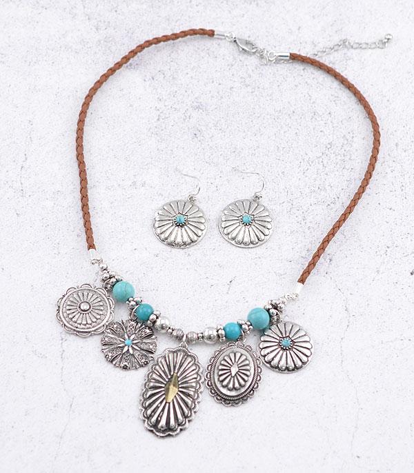 NECKLACES :: WESTERN TREND :: Wholesale Turquoise Concho Charm Necklace Set