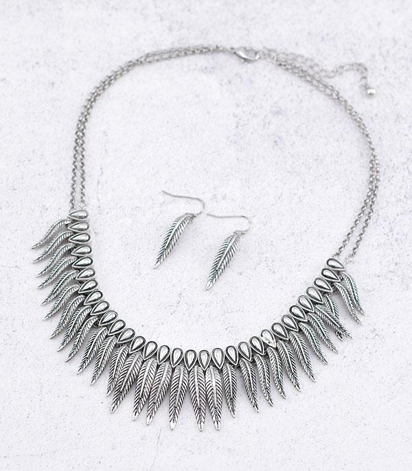 NECKLACES :: WESTERN TREND :: Wholesale Western Silver Feather Charm Necklace