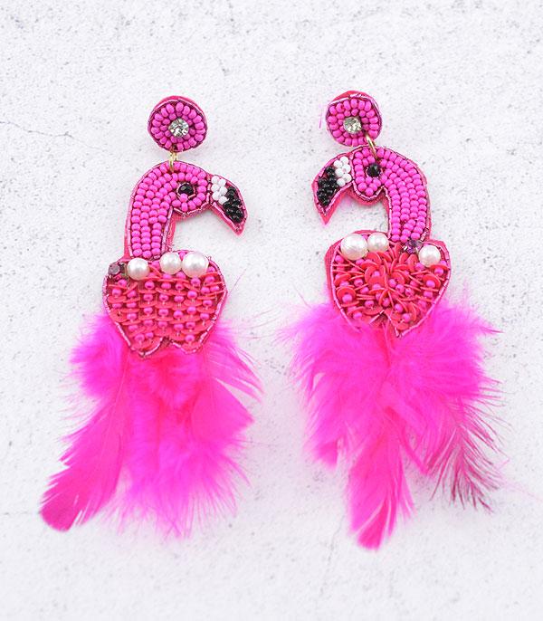 EARRINGS :: TRENDY EARRINGS :: Wholesale Seed Bead Flamingo Earrings