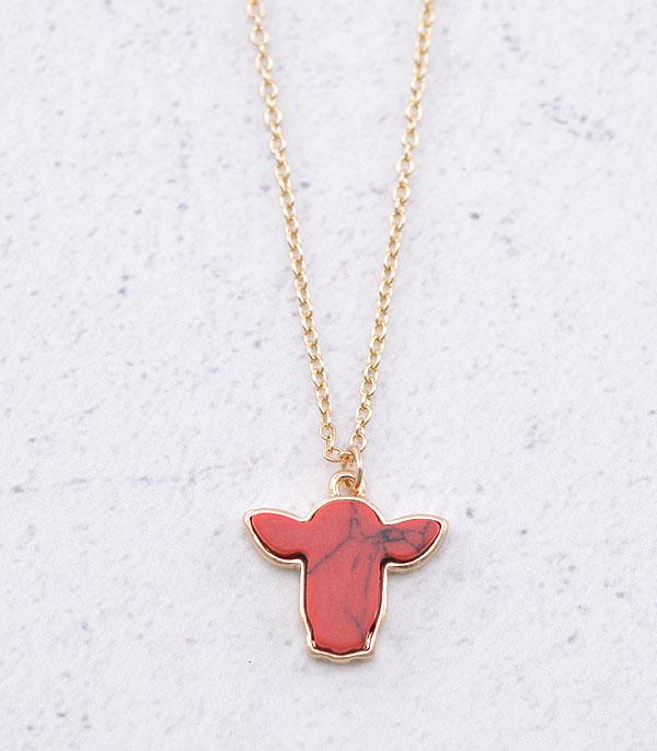 NECKLACES :: CHAIN WITH PENDANT :: Wholesale Western Semi Stone Cow Necklace