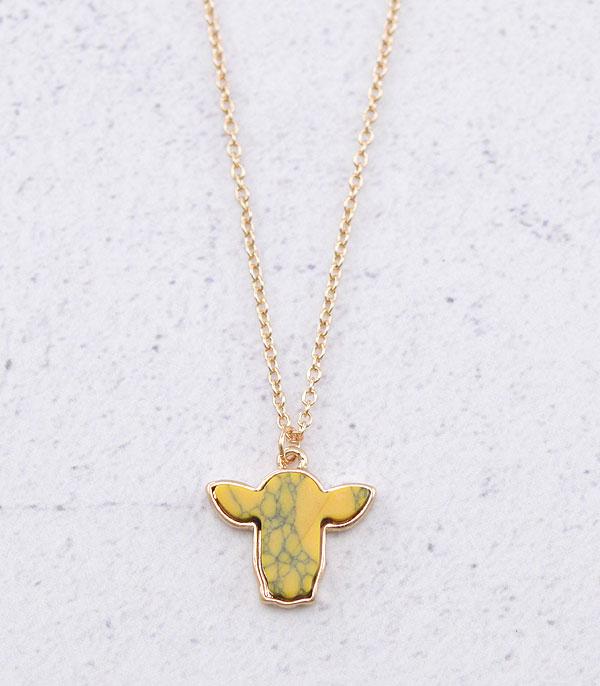 NECKLACES :: CHAIN WITH PENDANT :: Wholesale Western Semi Stone Cow Necklace