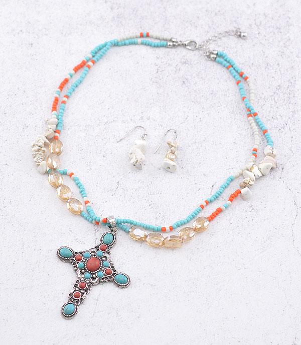 NECKLACES :: WESTERN TREND :: Wholesale Western Turquoise Cross Necklace Set