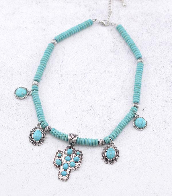 NECKLACES :: WESTERN TREND :: Wholesale Turquoise Semi Stone Cactus Necklace