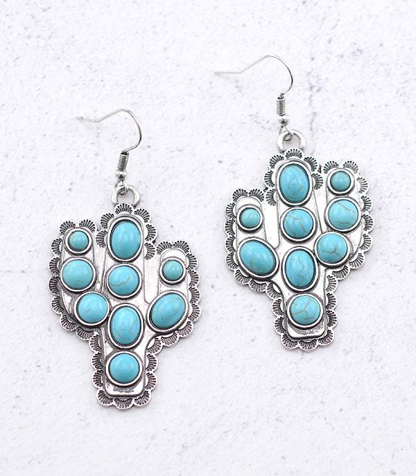 <font color=black>SALE ITEMS</font> :: JEWELRY :: Earrings :: Wholesale Turquoise Semi Stone Cactus Earrings