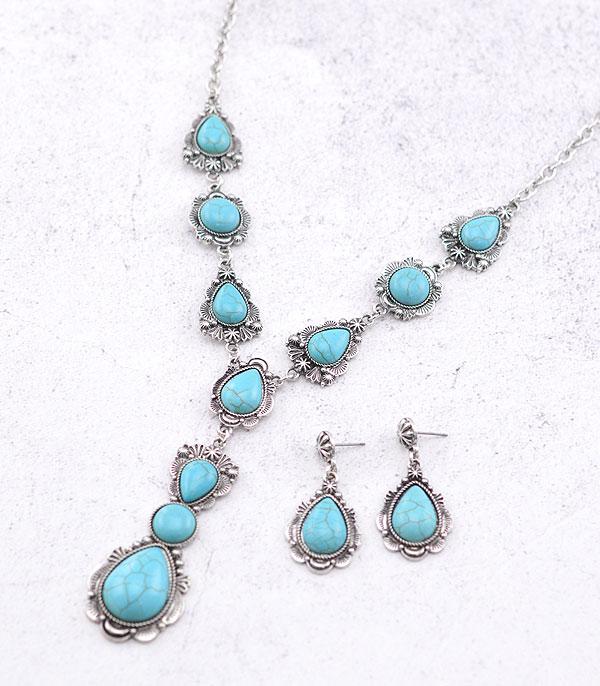 NECKLACES :: TRENDY :: Wholesale Western Turquoise Semi Stone Y Necklace