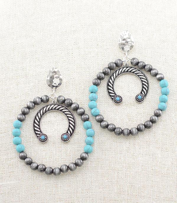 EARRINGS :: WESTERN SQUASH BLOSSOM EARRINGS :: Wholesale Turquoise Navajo Pearl Bead Earrings