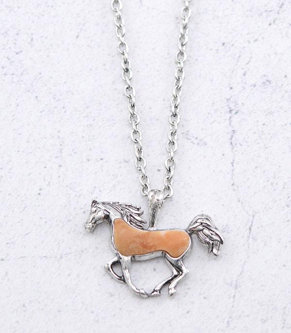 NECKLACES :: CHAIN WITH PENDANT :: Wholesale Western Horse Stone Pendant Necklace