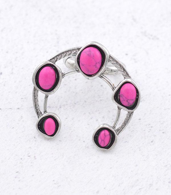 <font color=#FF6EC7>PINK COWGIRL</font> :: Wholesale Semi Stone Squash Blossom Ring
