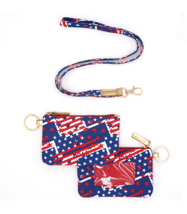<font color=RED>RED,WHITE, AND BLUE</font> :: Wholesale USA Flag ID Wallet Lanyard