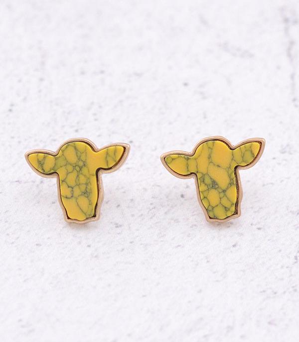 EARRINGS :: POST EARRINGS :: Wholesale Western Semi Stone Cow Post Earrings