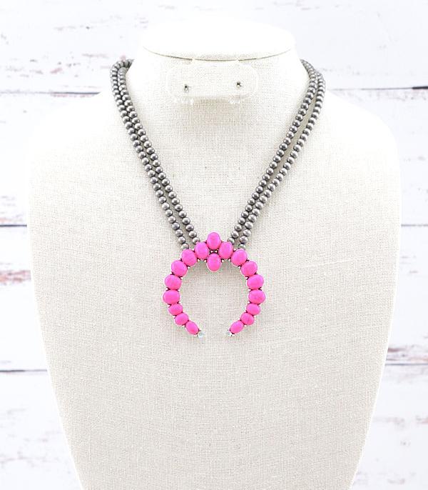 <font color=#FF6EC7>PINK COWGIRL</font> :: Wholesale Semi Stone Squash Blossom Necklace