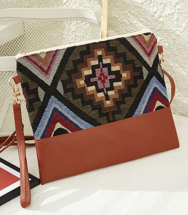 HANDBAGS :: CROSSBODY BAGS :: Wholesale Boho Aztec Print Crossbody Bag