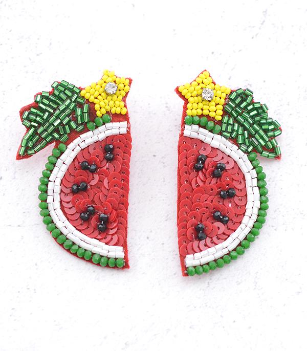 EARRINGS :: TRENDY EARRINGS :: Wholesale Seed Bead Watermelon Fruit Earrings