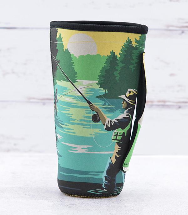 <font color=BLUE>WATCH BAND/ GIFT ITEMS</font> :: GIFT ITEMS :: Wholesale Tipi Fishing Print Tumbler Sleeve