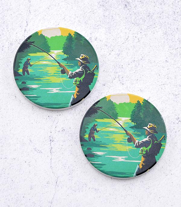<font color=BLUE>WATCH BAND/ GIFT ITEMS</font> :: GIFT ITEMS :: Wholesale Fishing Print Car Coaster Set