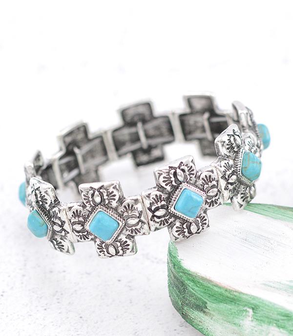 <font color=Turquoise>TURQUOISE JEWELRY</font> :: Wholesale Turquoise Cross Semi Stone Bracelet