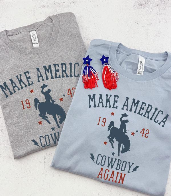 <font color=RED>RED,WHITE, AND BLUE</font> :: Wholesale Make America Cowboy Again Tshirt