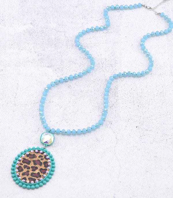 NECKLACES :: WESTERN LONG NECKLACES :: Wholesale Leopard Pendant Glass Bead Necklace