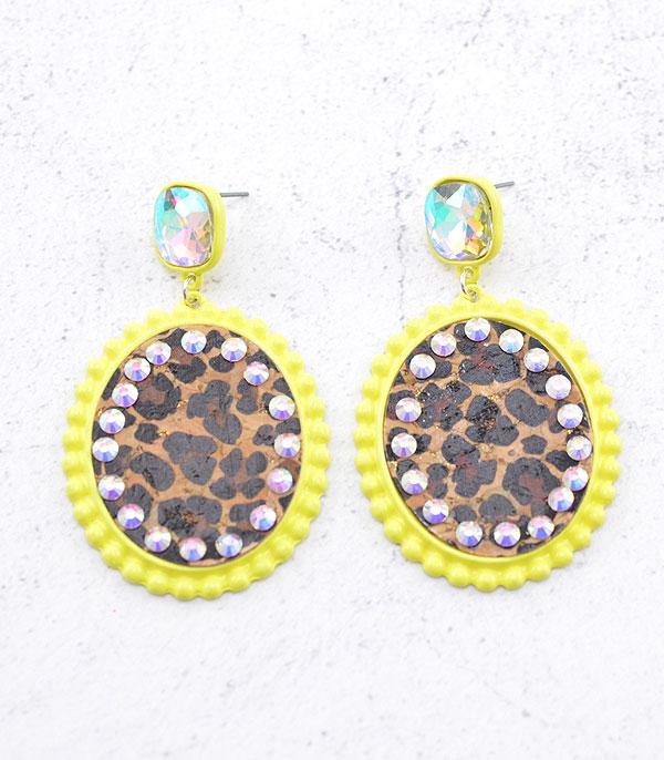 EARRINGS :: TRENDY EARRINGS :: Wholesale Leopard Print Glass Stone Earrings