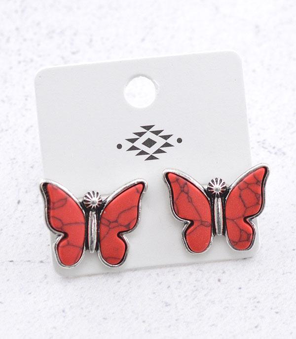 EARRINGS :: POST EARRINGS :: Wholesale Turquoise Semi Stone Butterfly Earrings