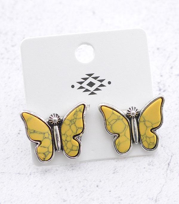 EARRINGS :: POST EARRINGS :: Wholesale Turquoise Semi Stone Butterfly Earrings