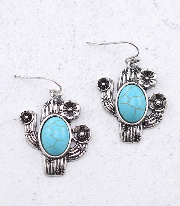 EARRINGS :: WESTERN HOOK EARRINGS :: Wholesale Turquoise Cactus Dangle Earrings