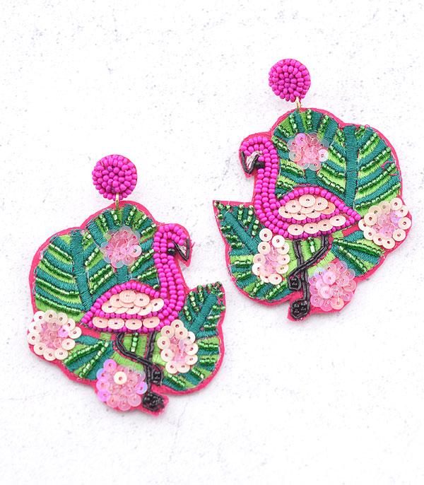 EARRINGS :: TRENDY EARRINGS :: Wholesale Seed Bead Handmade Flamingo Earrings