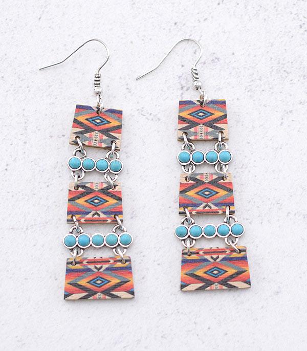EARRINGS :: TRENDY EARRINGS :: Wholesale Aztec Print Wooden Earrings