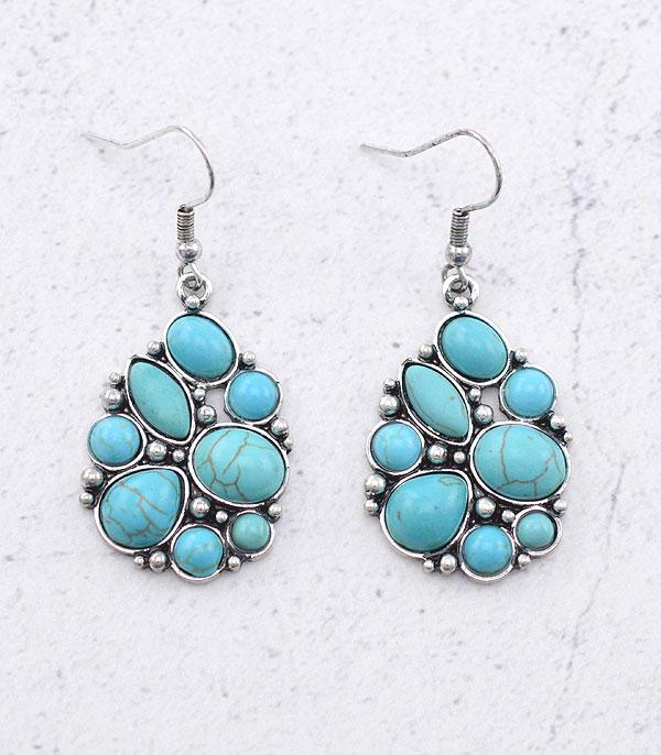 EARRINGS :: TRENDY EARRINGS :: Wholesale Turquoise Semi Stone Teardrop Earrings