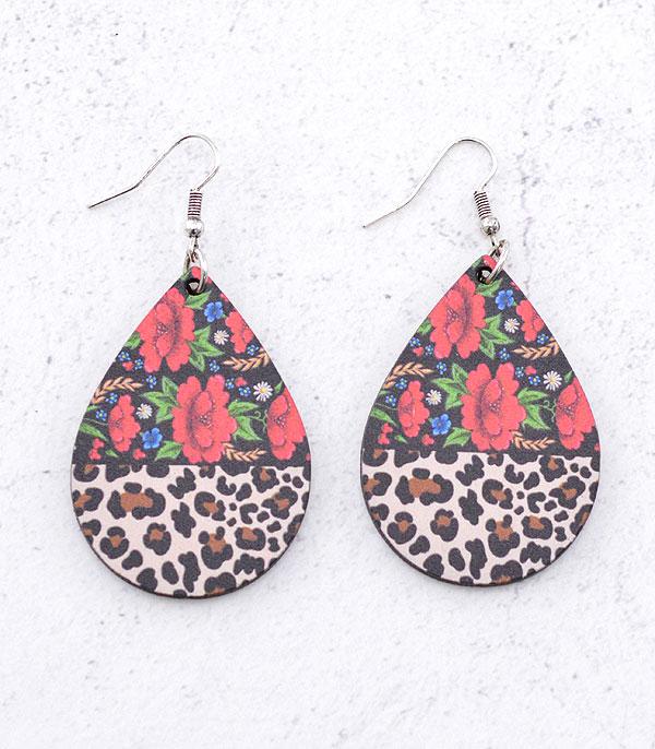 EARRINGS :: TRENDY EARRINGS :: Wholesale Tipi Floral Leopard Print Earrings