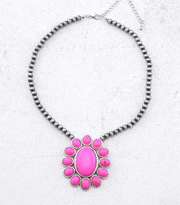 <font color=#FF6EC7>PINK COWGIRL</font> :: Wholesale Western Semi Stone Concho Necklace
