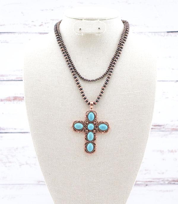 NECKLACES :: WESTERN TREND :: Wholesale Western Turquoise Cross Layered Necklace