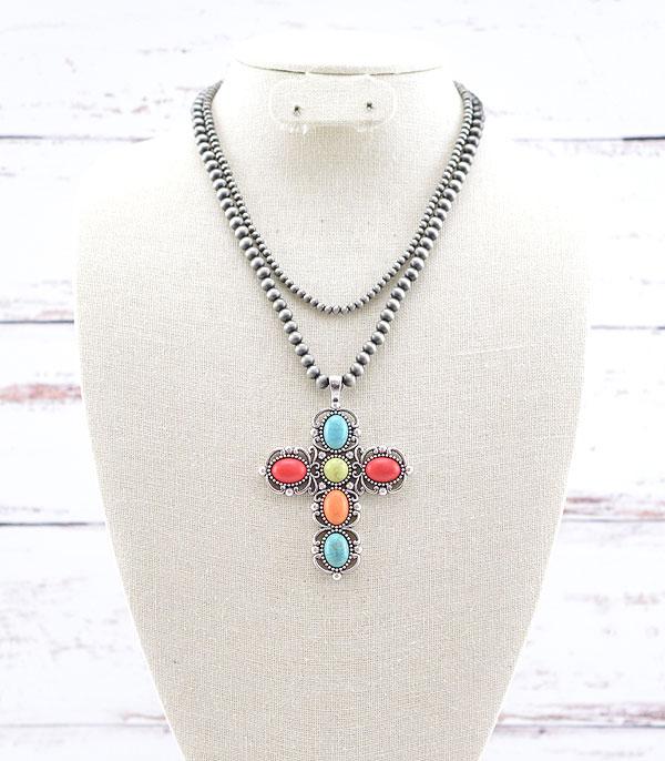 NECKLACES :: WESTERN TREND :: Wholesale Western Turquoise Cross Layered Necklace
