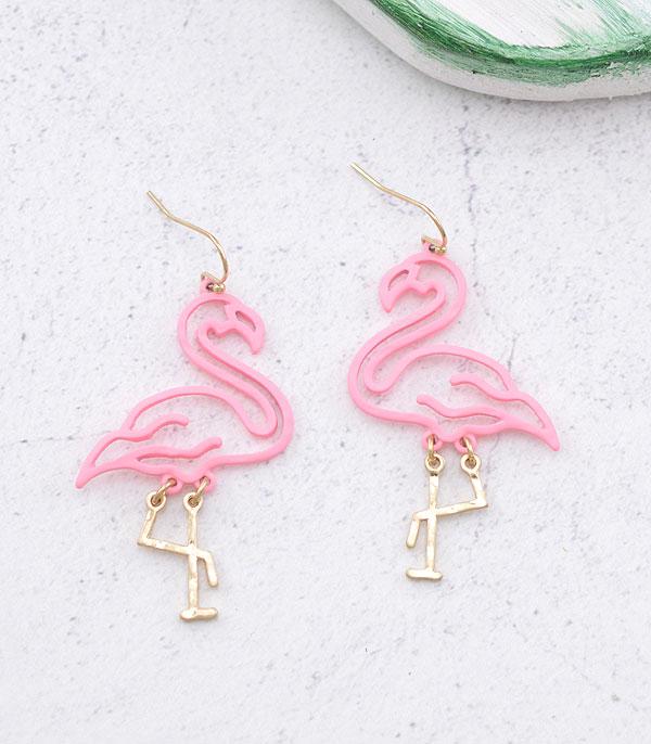 EARRINGS :: TRENDY EARRINGS :: Wholesale Flamingo Cut-Out Dangle Earrings