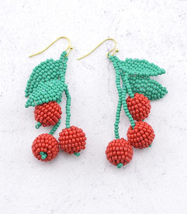 EARRINGS :: TRENDY EARRINGS :: Wholesale Seed Bead Cherry Dangle Earrings
