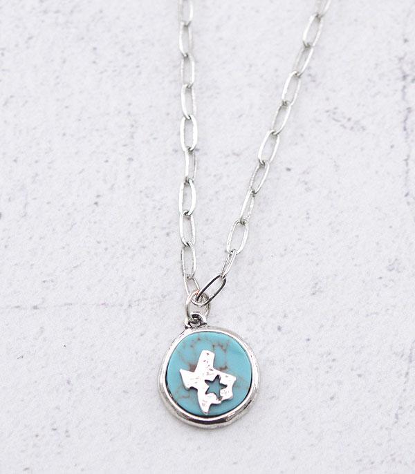 NECKLACES :: CHAIN WITH PENDANT :: Wholesale Turquoise Texas Map Pendant Necklace
