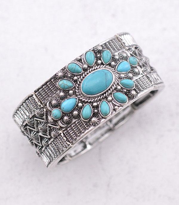 BRACELETS :: STRETCH :: Wholesale Western Turquoise Semi Stone Bracelet