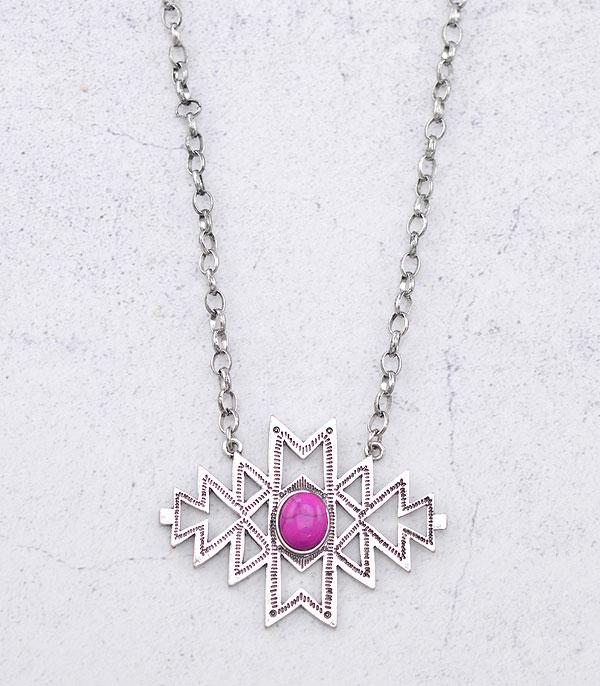 NECKLACES :: CHAIN WITH PENDANT :: Wholesale Western Aztec Semi Stone Necklace